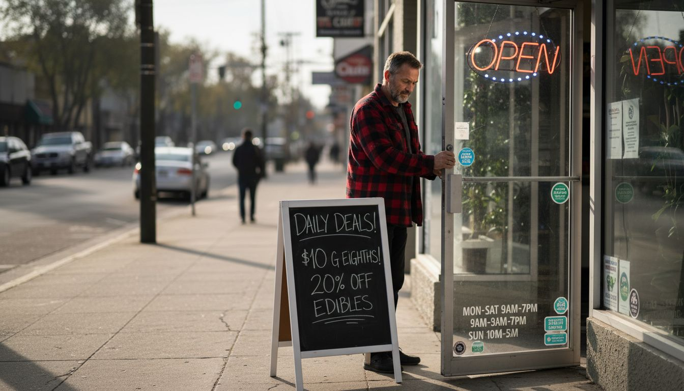 Cannabis dispensary manager unlocks storefront morning