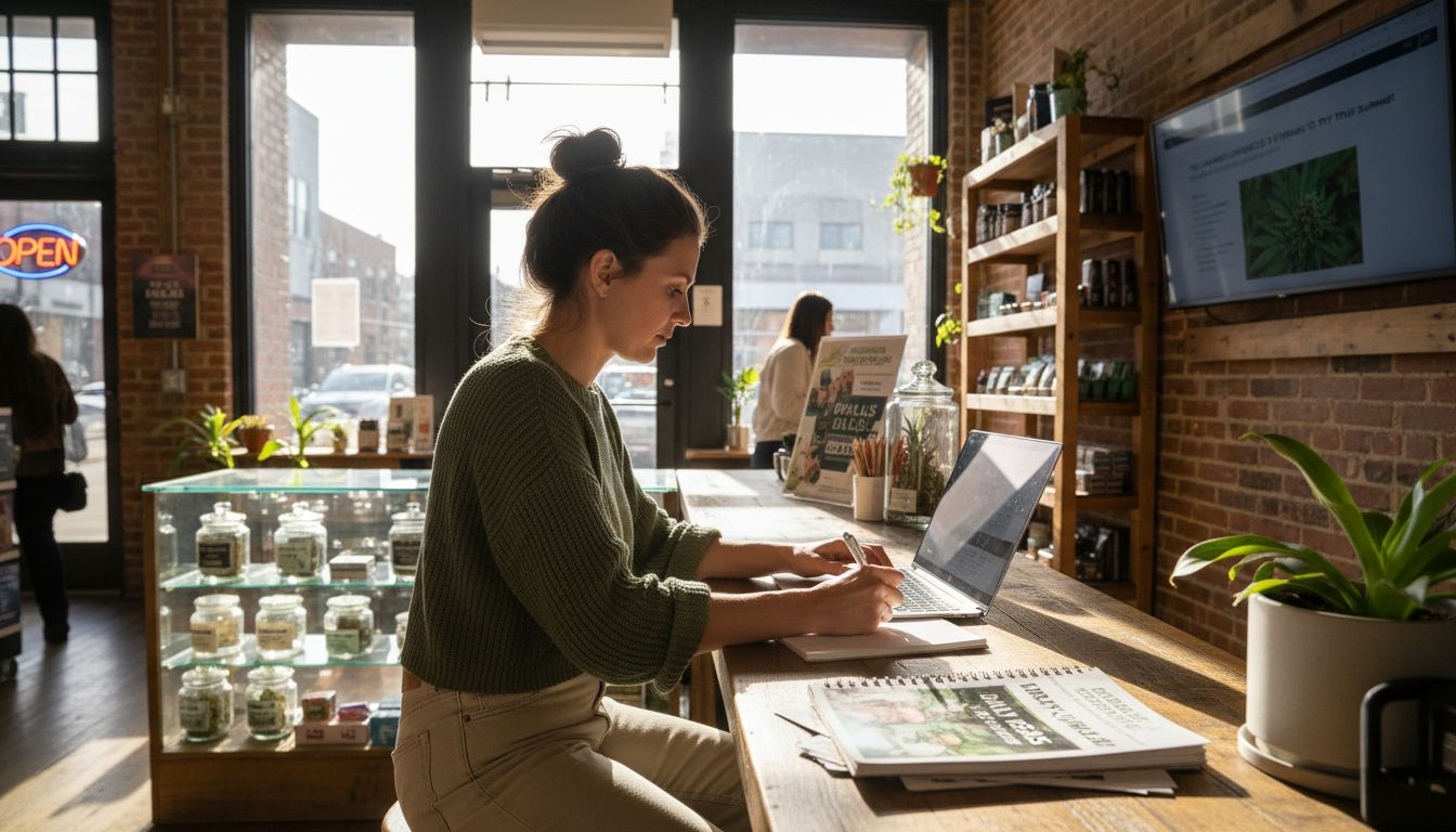 Marketing manager planning dispensary content