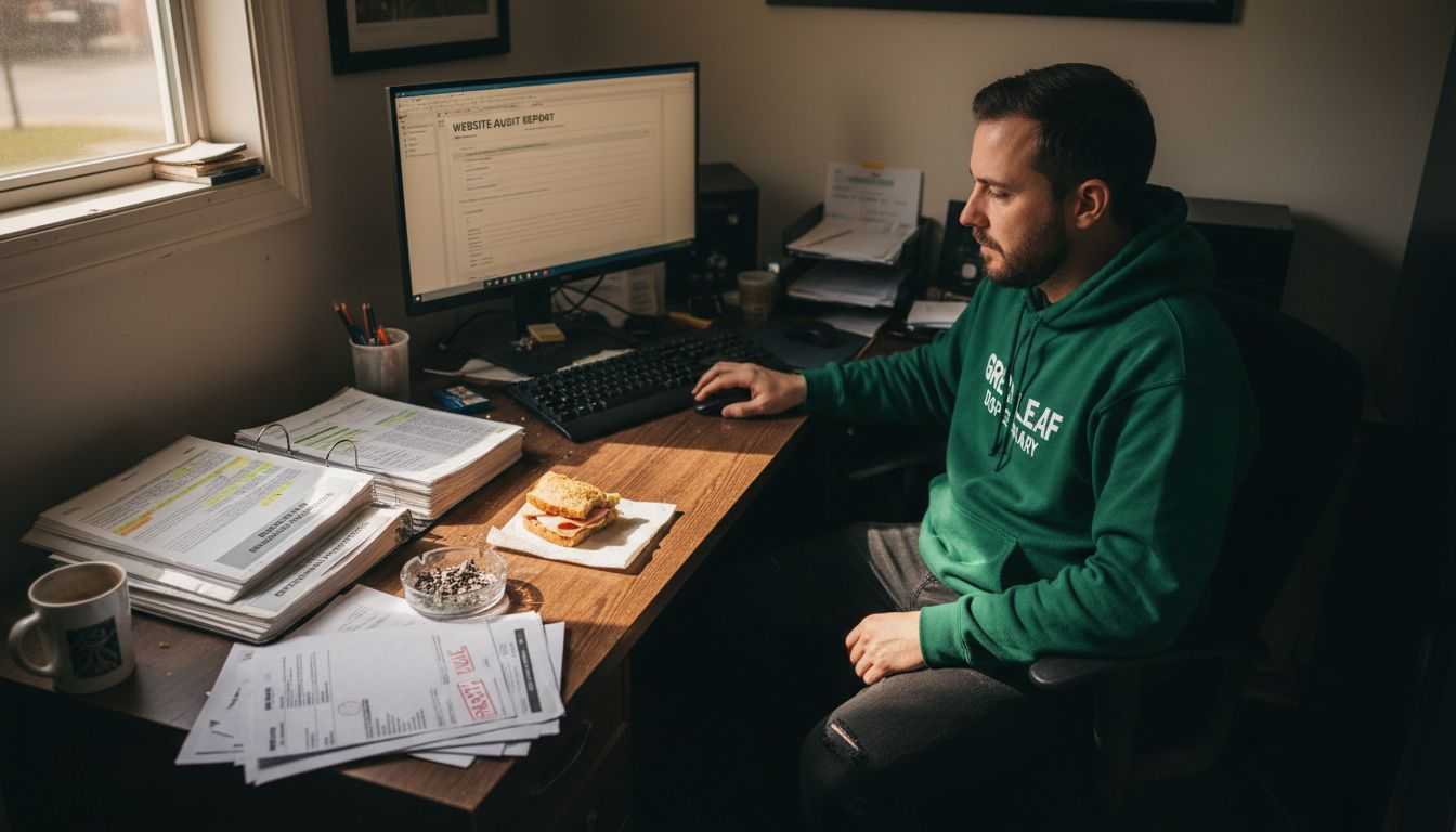 Dispensary manager reviewing website audit report