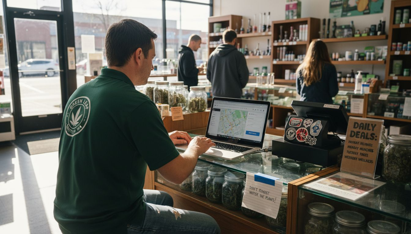 Dispensary manager reviewing Google Maps profile