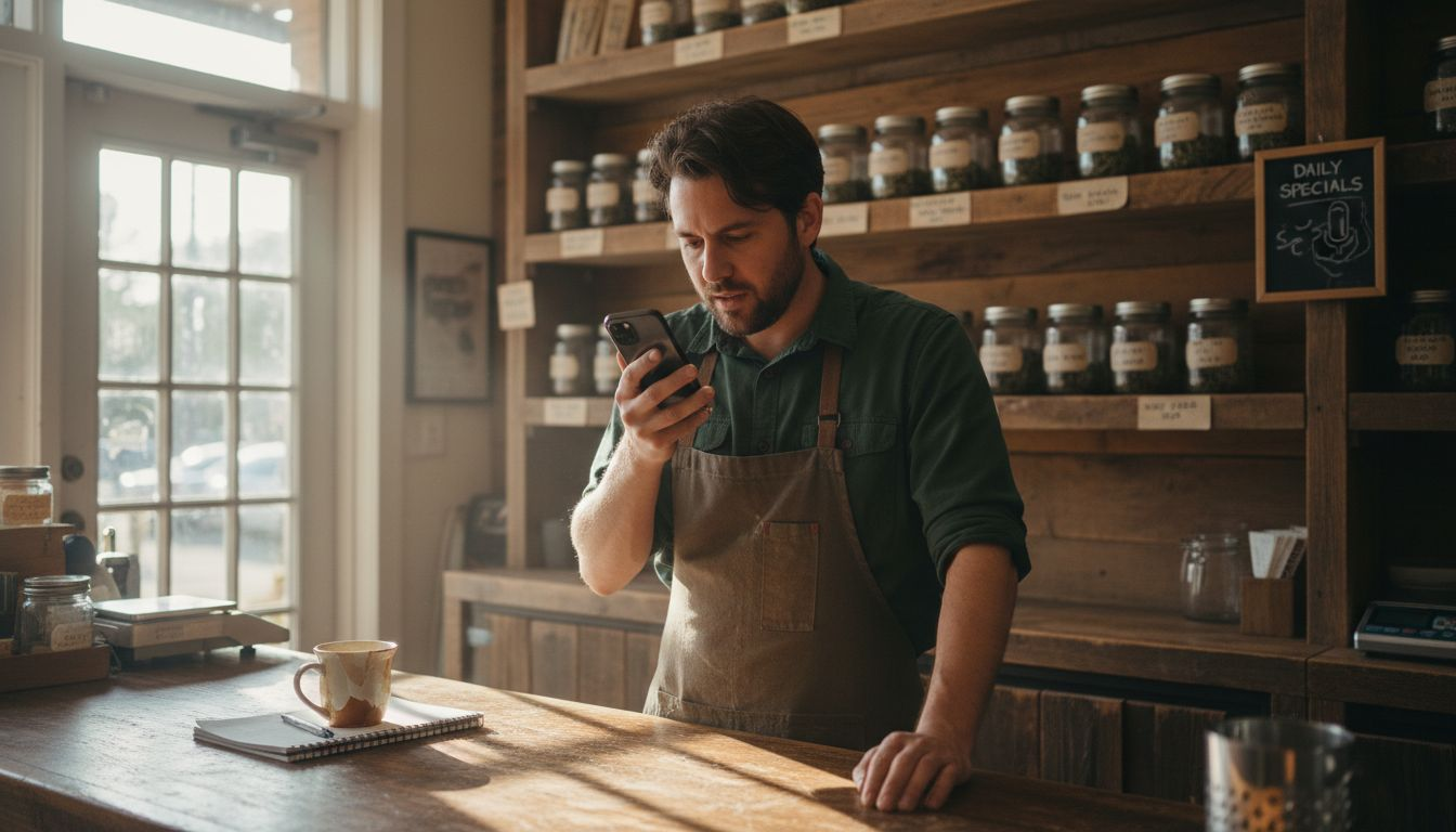 Budtender using voice search in dispensary