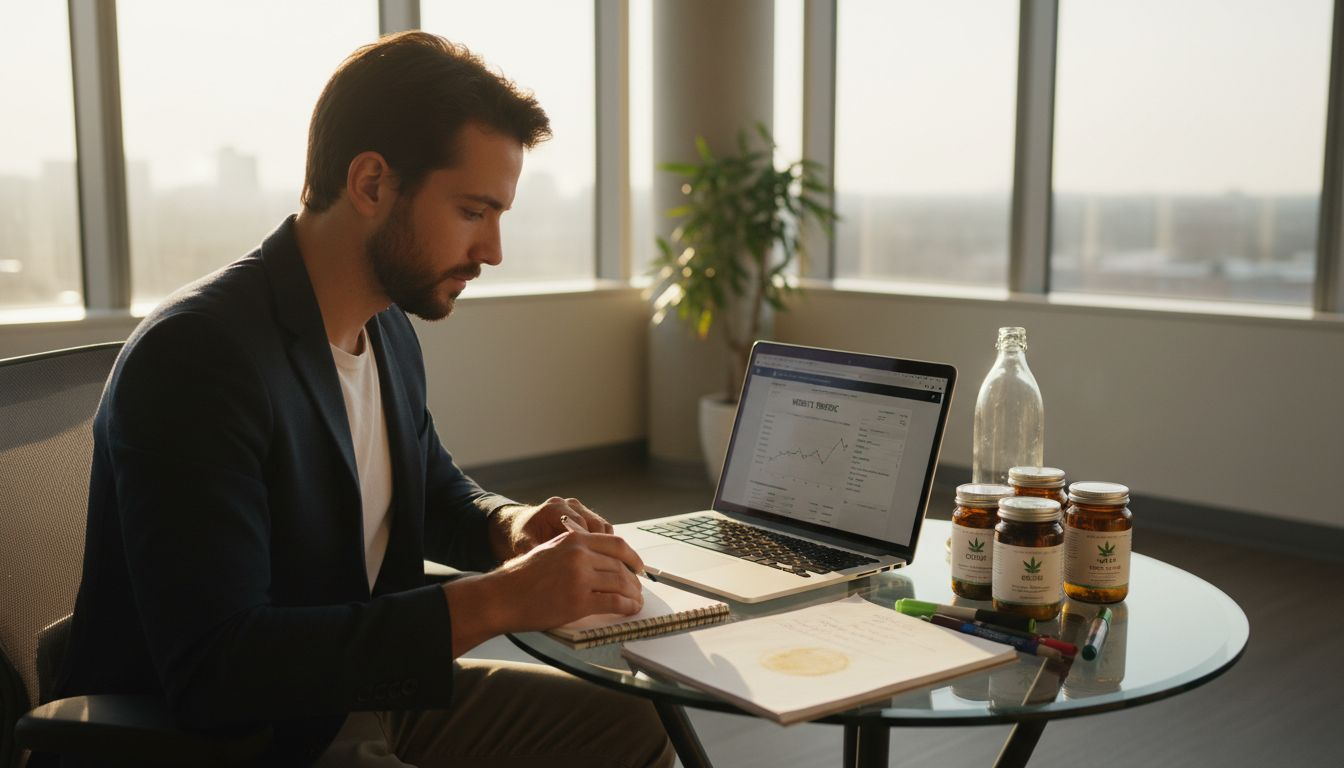 Business owner reviewing cannabis SEO analytics