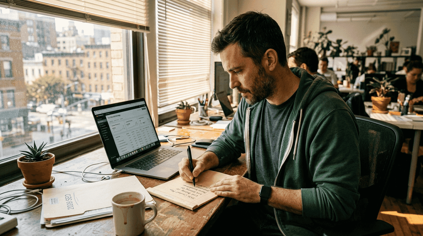 Cannabis marketing manager at laptop in office