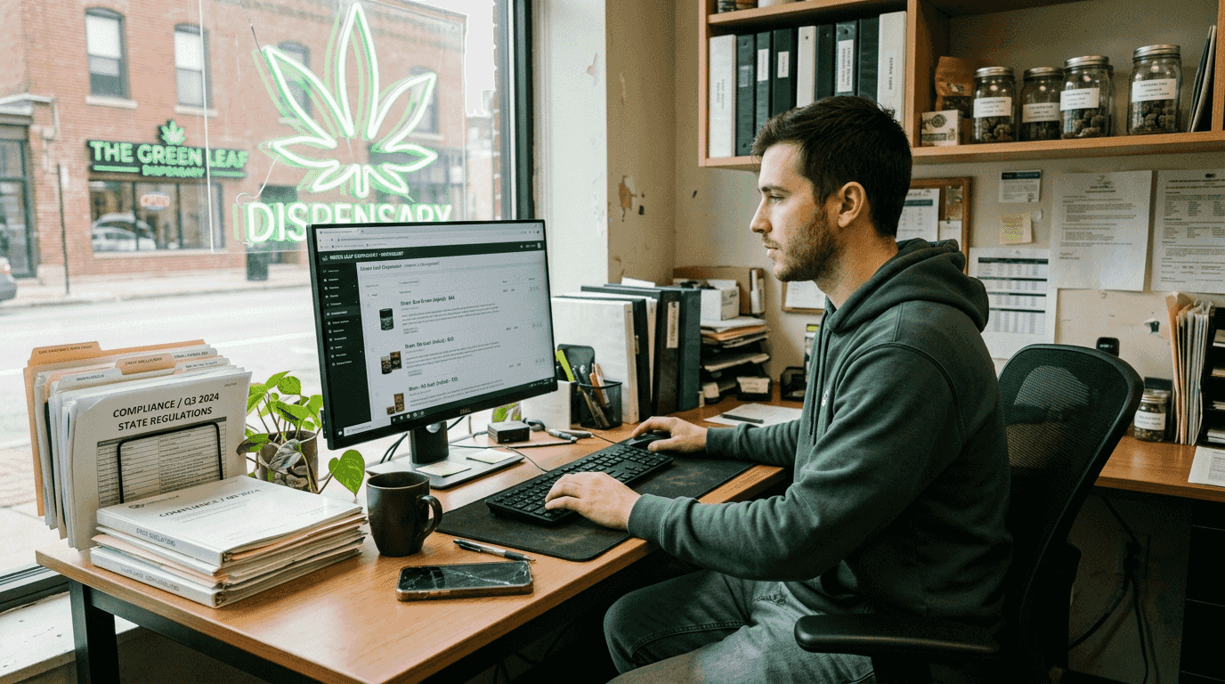 Content manager updating cannabis website office