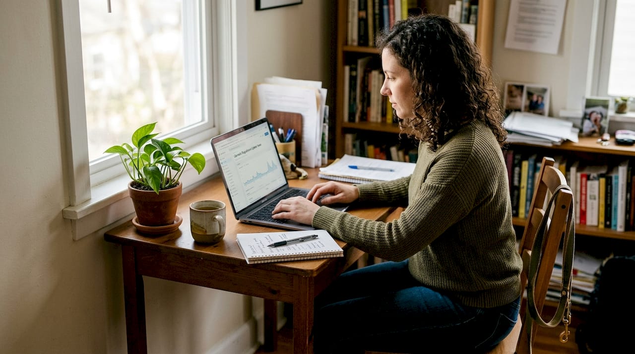 Cannabis businesswoman updating website in home office