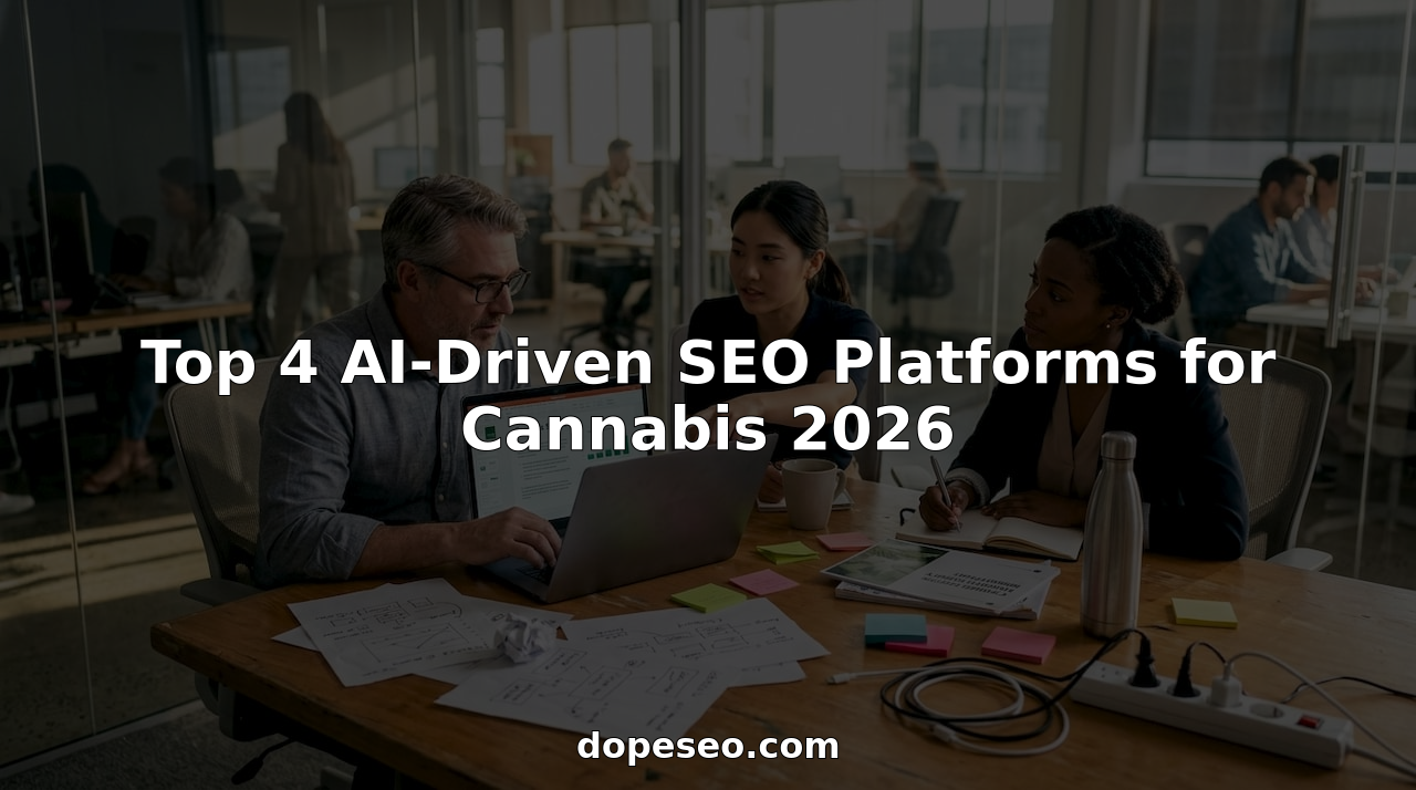 Team collaborating on cannabis AI SEO strategies