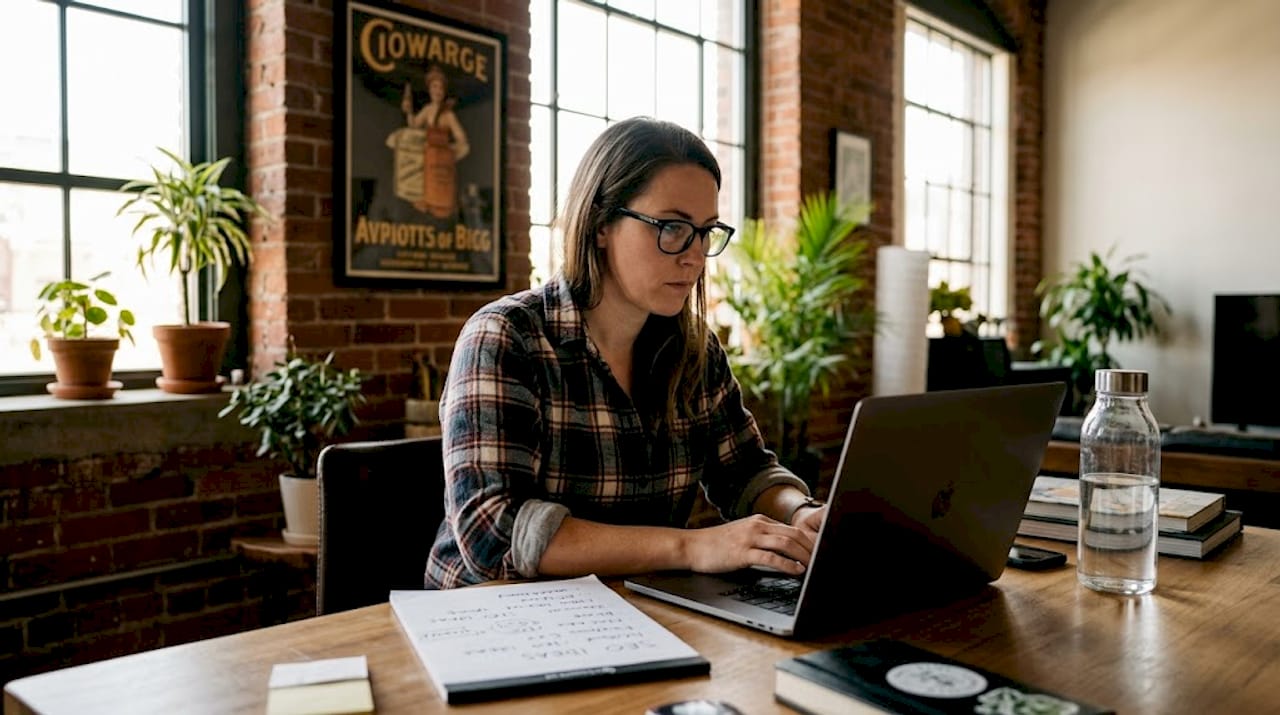 Cannabis business owner researching SEO on laptop