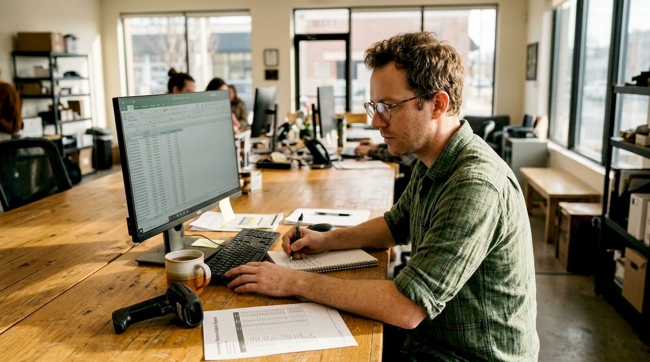 Ecommerce manager updating compliance and inventory