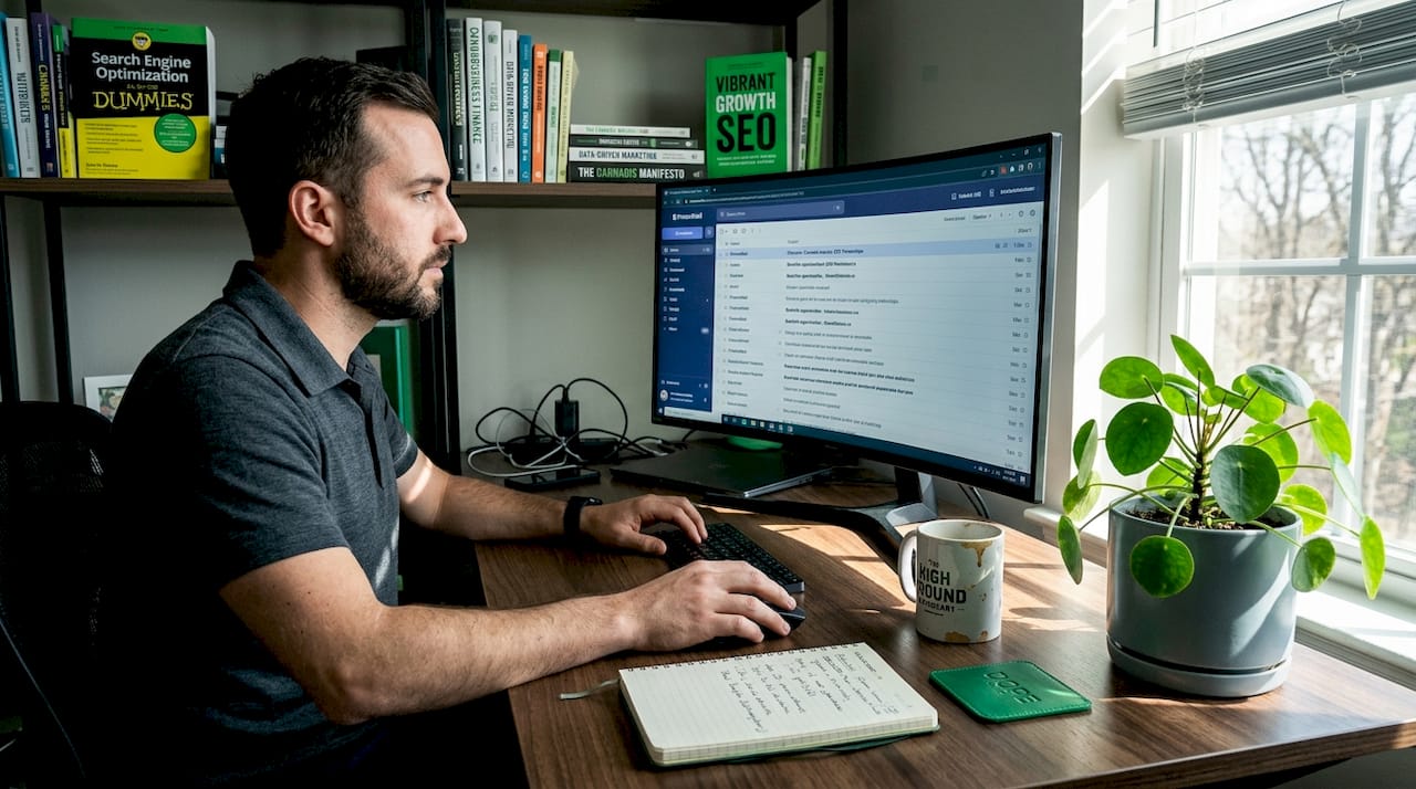 Marketer working on cannabis SEO link building