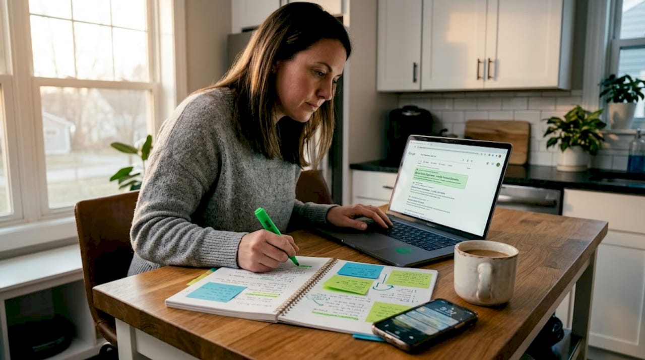 Woman working on digital brand visibility from home