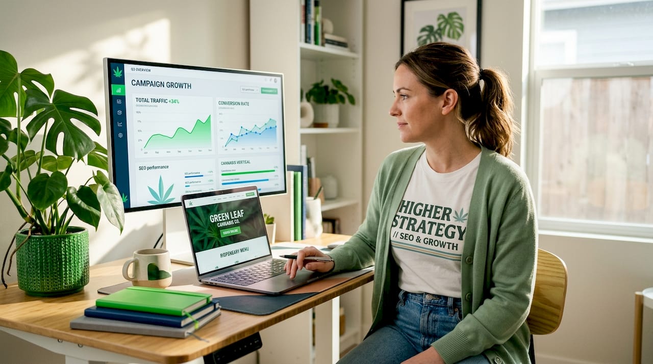 Marketing strategist reviews cannabis campaign analytics