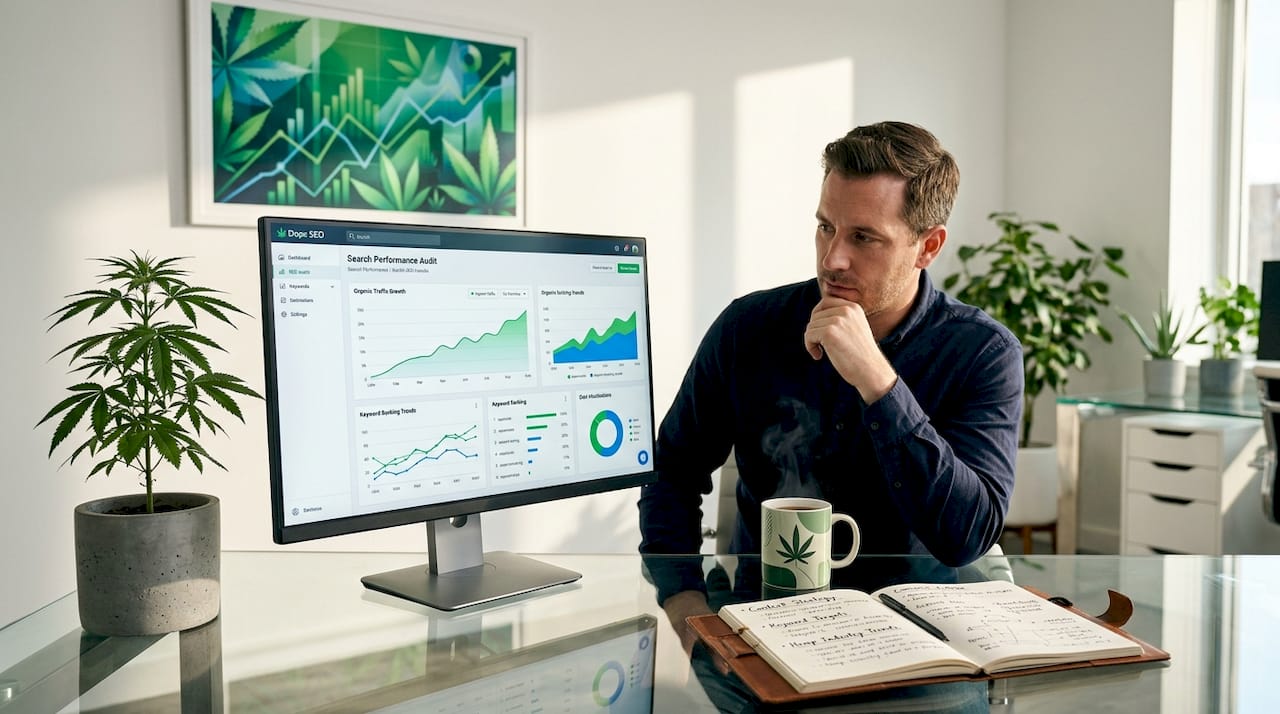 SEO specialist reviewing cannabis business audit