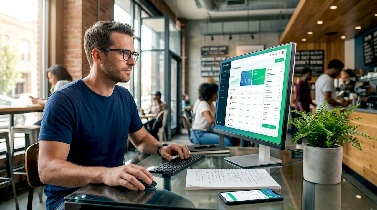 Person setting up cannabis ecommerce platform on desktop