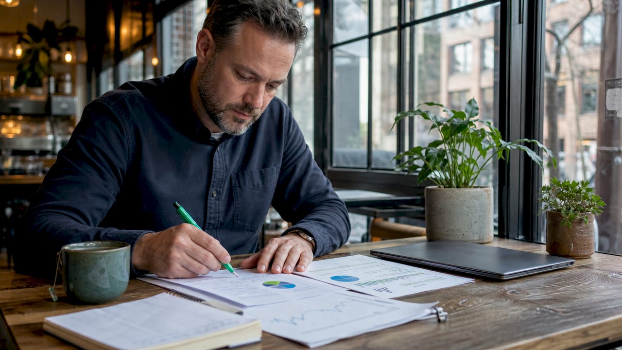 Man reviewing printed search engine indexing reports