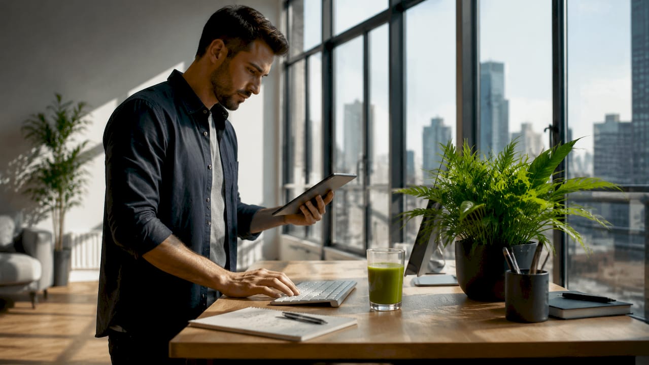Marketer optimizing images for SEO at desk