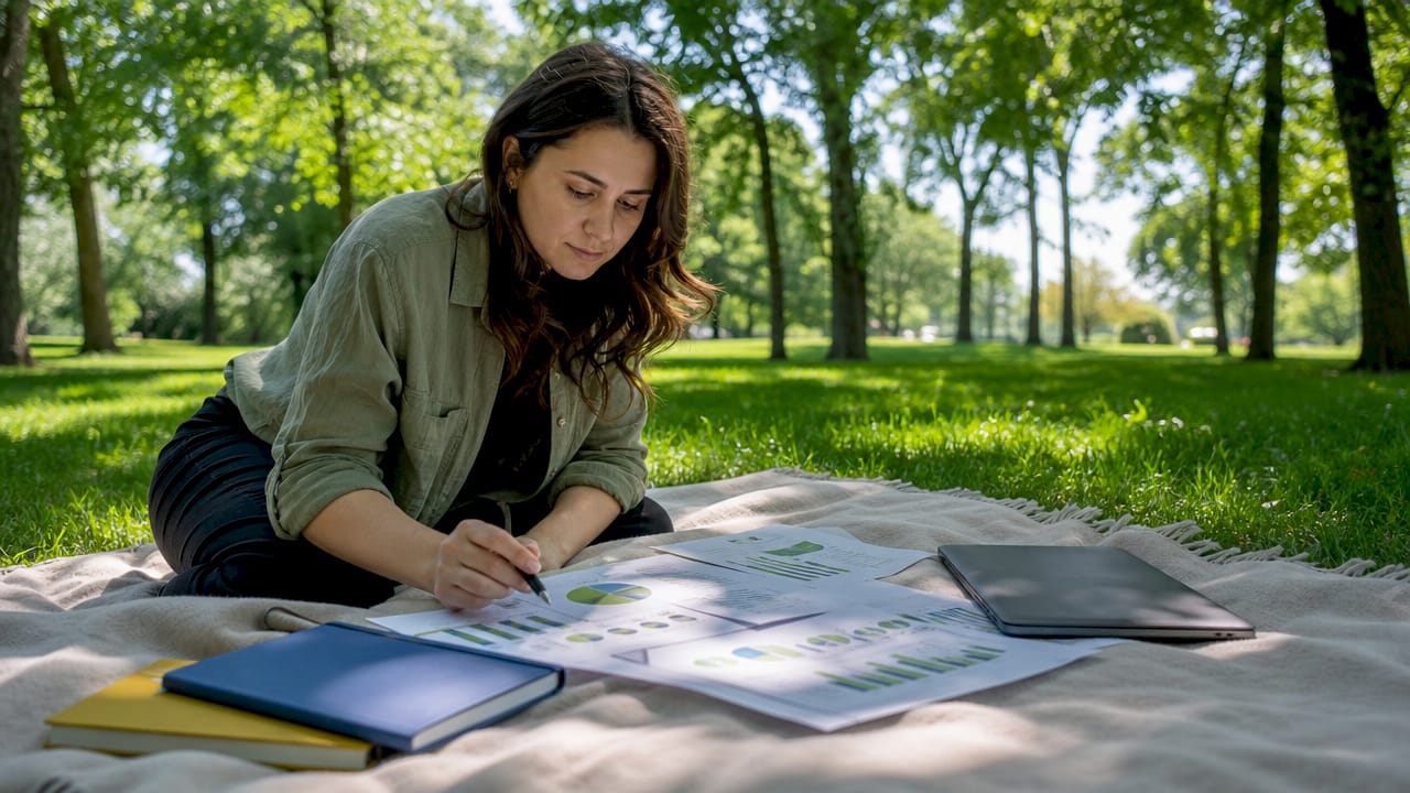 Marketing manager reviewing cannabis brand strategy documents